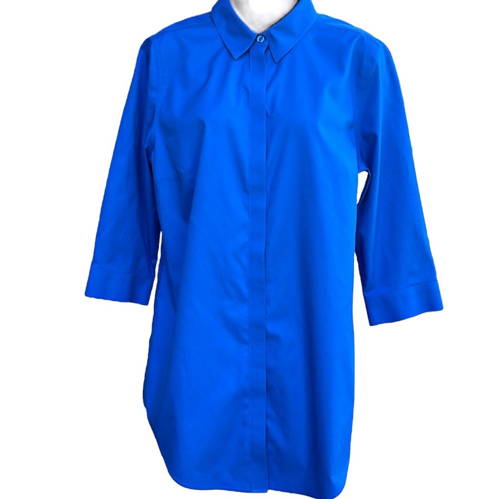CHiCO’S no iron blue cotton blouse, size 1, EUC